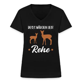 Reh Rehkitz Waldtiere Mädchen Geschenk - Frauen-T-Shirt mit V-Ausschnitt - Schwarz - Vorne - Lela (165cm)