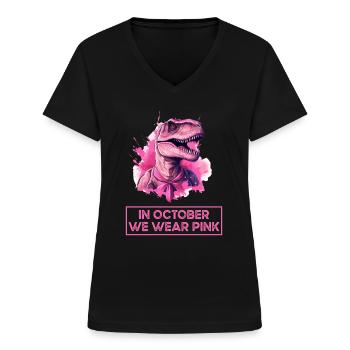 Brustkrebs Rosa Oktober Dinosaurier - Frauen-T-Shirt mit V-Ausschnitt - Schwarz - Vorne - Lela (165cm)