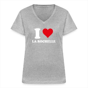 I Love La Rochelle Cadeau Tourisme - T-shirt col V Femme - gris chiné - Devant - Lela (165cm)