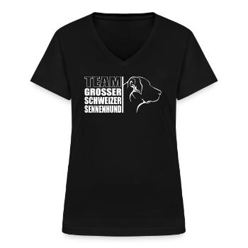 TEAM Grosser Schweizer Sennenhund Hunde Wilsigns - Frauen-T-Shirt mit V-Ausschnitt - Schwarz - Vorne - Lela (165cm)