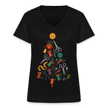 Näh Weihnachtsbaum Design - Frauen-T-Shirt mit V-Ausschnitt - Schwarz - Vorne - Lela (165cm)