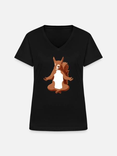 Yoga Eichhörnchen - Frauen-T-Shirt mit V-Ausschnitt - Schwarz