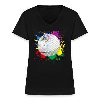 Balle de golf de couleur - T-shirt col V Femme - noir - Devant - Lela (165cm)