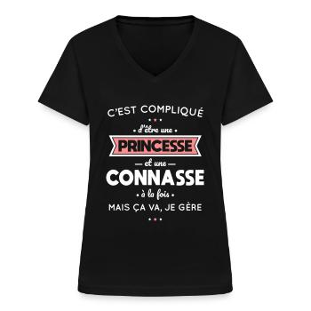 Compliqué d'être une princesse et une connasse - T-shirt col V Femme - noir - Devant - Lela (165cm)