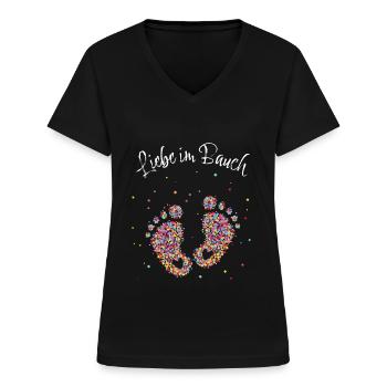 Schwangerschaft Verkünden werdende Mutter Geschenk - Frauen-T-Shirt mit V-Ausschnitt - Schwarz - Vorne - Lela (165cm)