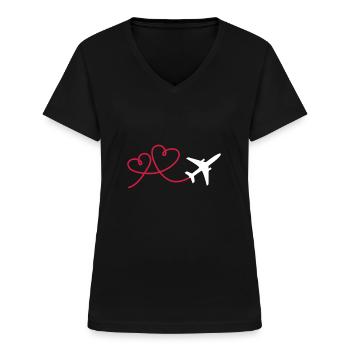 Avion avion avec coeur - T-shirt col V Femme - noir - Devant - Lela (165cm)