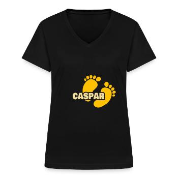 Fußabdruck Caspar - Frauen-T-Shirt mit V-Ausschnitt - Schwarz - Vorne - Lela (165cm)