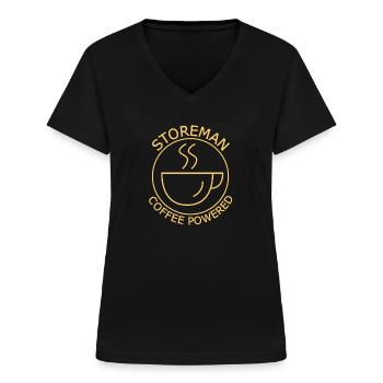 Storeman Coffee Powered - Frauen-T-Shirt mit V-Ausschnitt - Schwarz - Vorne - Lela (165cm)