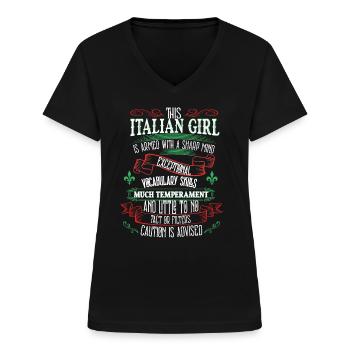 Italienische Frau | Italian Girl | Donna | Nonna - Frauen-T-Shirt mit V-Ausschnitt - Schwarz - Vorne - Lela (165cm)