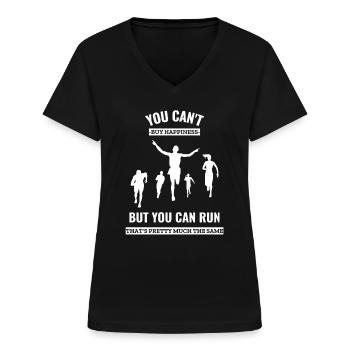 Jogging Marathon Runner Funny Shirt Gift Idea - Women's V-neck T-shirt - black - Front - Lela (165cm)