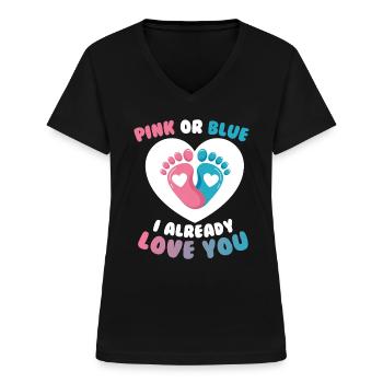 Schwangerschaftsparty Gender Reveal - Frauen-T-Shirt mit V-Ausschnitt - Schwarz - Vorne - Lela (165cm)