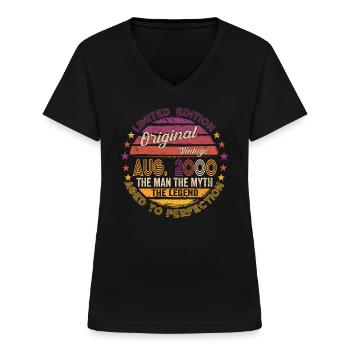 Original August 2000 22nd Birthday Gift Fun - Women's V-neck T-shirt - black - Front - Lela (165cm)