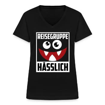 Farben änderbar | Reisegruppe Hässlich - Frauen-T-Shirt mit V-Ausschnitt - Schwarz - Vorne - Lela (165cm)