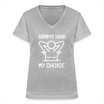 Féministe Anti Rasage Corps Velu - T-shirt col V Femme - gris chiné - Devant - Lela (165cm)