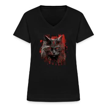 Maine Coon Horreur - T-shirt col V Femme - noir - Devant - Lela (165cm)