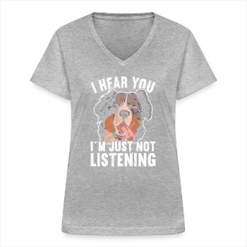 Bouvier bernois - T-shirt col V Femme - gris chiné - Devant - Lela (165cm)