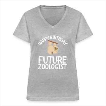 Future Zoologist Birthday Wildlife - T-shirt col V Femme - gris chiné - Devant - Lela (165cm)
