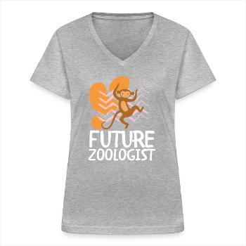 Future Zoologist Birthday Wildlife - T-shirt col V Femme - gris chiné - Devant - Lela (165cm)