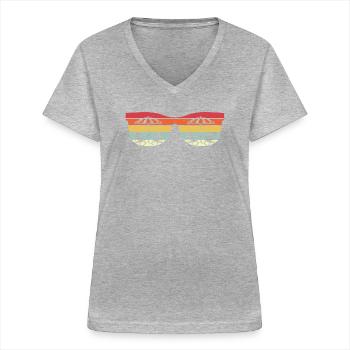 Rétro chaise longue lunettes de soleil design - T-shirt col V Femme - gris chiné - Devant - Lela (165cm)