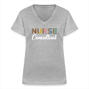 Infirmière consultante mignonne - T-shirt col V Femme - gris chiné - Devant - Lela (165cm)