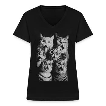 Lustige Tiere Katzengrafik - Frauen-T-Shirt mit V-Ausschnitt - Schwarz - Vorne - Lela (165cm)