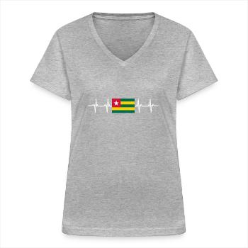 African Flag - Togo - Women's V-neck T-shirt - sports grey - Front - Lela (165cm)
