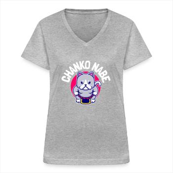 Ragoût de sumo - Hot Pot Chanko Hub - T-shirt col V Femme - gris chiné - Devant - Lela (165cm)