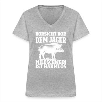 Jäger Jagd Jagdschein Jägerin Jagdbekleidung - Frauen-T-Shirt mit V-Ausschnitt - Grau meliert - Vorne - Lela (165cm)