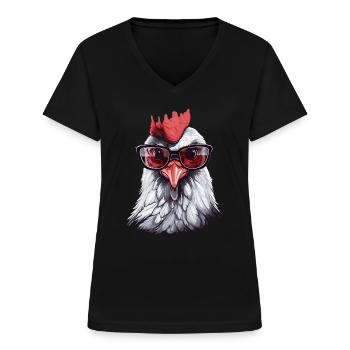 Chicken Brille - Frauen-T-Shirt mit V-Ausschnitt - Schwarz - Vorne - Lela (165cm)