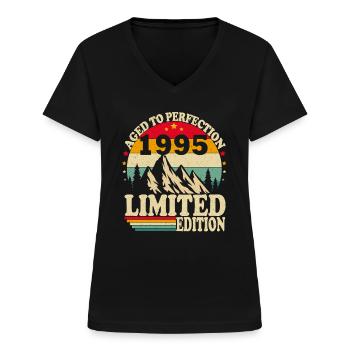 Vintage 1995 Original Jahrgang Geburtstag Gesch - Frauen-T-Shirt mit V-Ausschnitt - Schwarz - Vorne - Lela (165cm)
