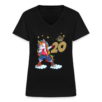 Licorne anniversaire 20 ans Cadeau Humour Femme - T-shirt col V Femme - noir - Devant - Lela (165cm)
