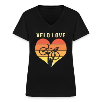 Velolove Velo Love Ich liebe Radfahren - Frauen-T-Shirt mit V-Ausschnitt - Schwarz - Vorne - Lela (165cm)