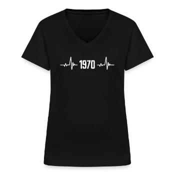 1970 - millésime 1970 - millésime 1970 - T-shirt col V Femme - noir - Devant - Lela (165cm)