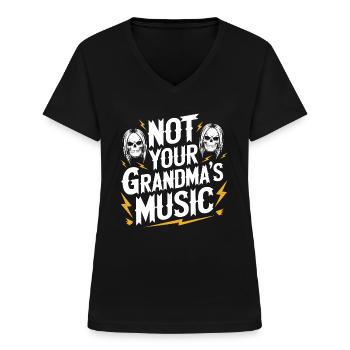 Metal Kleidung Rock Rockmusik Totenköpfe Blitze - Frauen-T-Shirt mit V-Ausschnitt - Schwarz - Vorne - Lela (165cm)