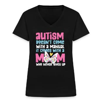 Autisme Mor Autisme Bevidsthed Autisme Superhelt - T-shirt med V-hals til damer - sort - Foran - Lela (165cm)