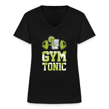 Gym Tonic Exercice et Cocktails Entraînement drôle de gym - T-shirt col V Femme - noir - Devant - Lela (165cm)