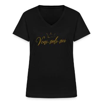 Veni Vidi Vici Golden Crown - Women's V-neck T-shirt - black - Front - Lela (165cm)
