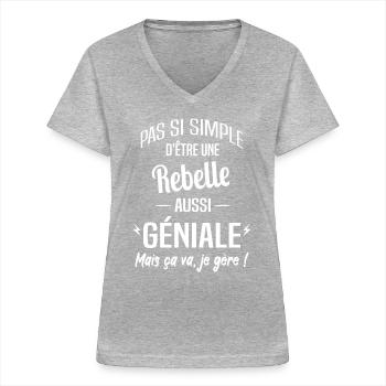 Rebelle - T-shirt col V Femme - gris chiné - Devant - Lela (165cm)