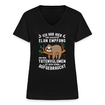 Ich hab hier ganz schlechten Elan Empfang Faultier - Frauen-T-Shirt mit V-Ausschnitt - Schwarz - Vorne - Lela (165cm)