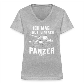 Chars Chars de combat principaux Chars de char Chars Pilotes de chars - T-shirt col V Femme - gris chiné - Devant - Lela (165cm)
