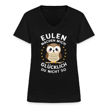 Nachteule Eule Eulen Vogel - Frauen-T-Shirt mit V-Ausschnitt - Schwarz - Vorne - Lela (165cm)