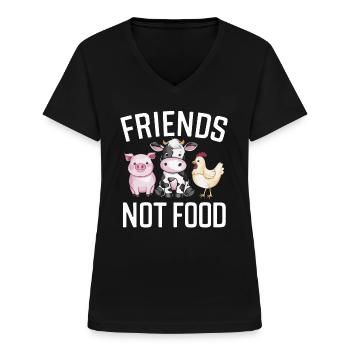 Vegetarisch Veganistisch Vegetarisch Vegetarisch - Vrouwen T-shirt met V-hals - zwart - Voor - Lela (165cm)