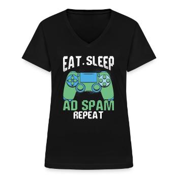 Gamer Monitor Headset Controller Gaming Setup - Frauen-T-Shirt mit V-Ausschnitt - Schwarz - Vorne - Lela (165cm)