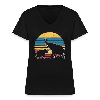 Éléphant Animal Éléphants Zoo - T-shirt col V Femme - noir - Devant - Lela (165cm)