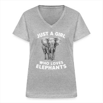 Éléphant Animal Éléphants Zoo - T-shirt col V Femme - gris chiné - Devant - Lela (165cm)