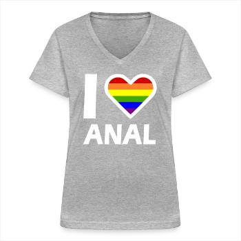 I love anal - Women's V-neck T-shirt - sports grey - Front - Lela (165cm)