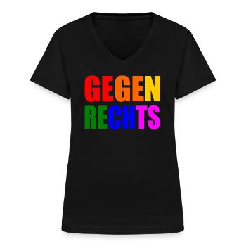 Gegen rechts - Frauen-T-Shirt mit V-Ausschnitt - Schwarz - Vorne - Lela (165cm)