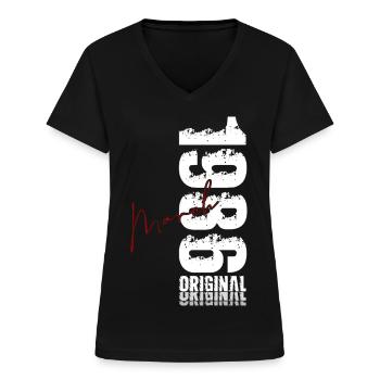 Cadeau pour 40 ans Mari Femme Mars 1986 - T-shirt col V Femme - noir - Devant - Lela (165cm)