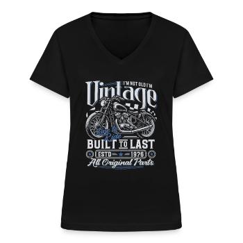 1976 Vintage Born motorfiets verjaardagscadeau - Vrouwen T-shirt met V-hals - zwart - Voor - Lela (165cm)