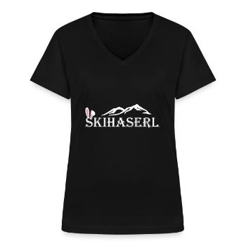 Skihase Skihaserl Apres Ski - Frauen-T-Shirt mit V-Ausschnitt - Schwarz - Vorne - Lela (165cm)